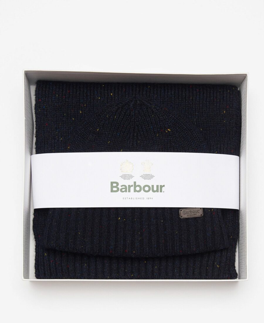 Barbour Carlton Fleck Beanie & Scarf Gift Set-Navy - Image 6