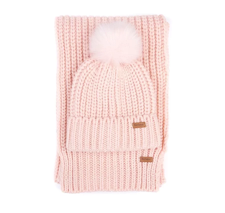 Barbour Saltburn Beanie & Scarf Set-Pink