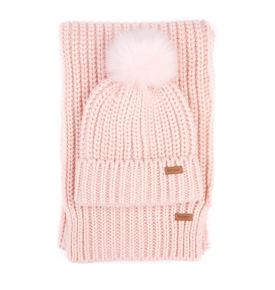 Barbour Saltburn Beanie & Scarf Set-Pink