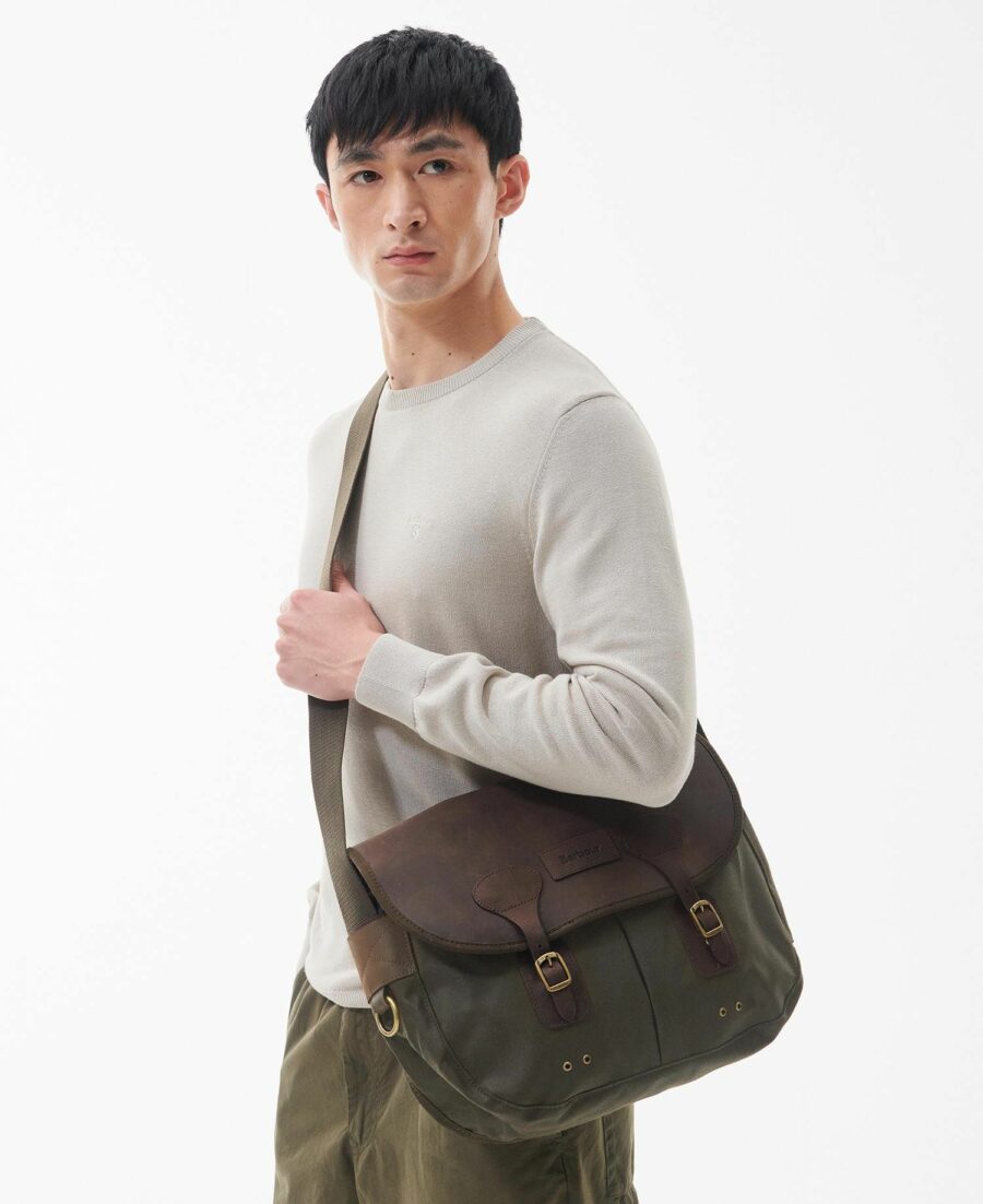 Barbour Wax Leather Tarras Bag-Olive