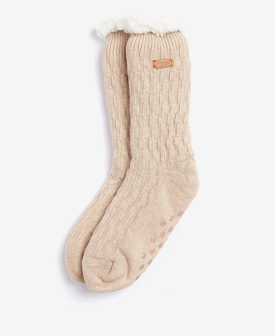 Barbour Cable Knit Lounge Socks- Oatmeal