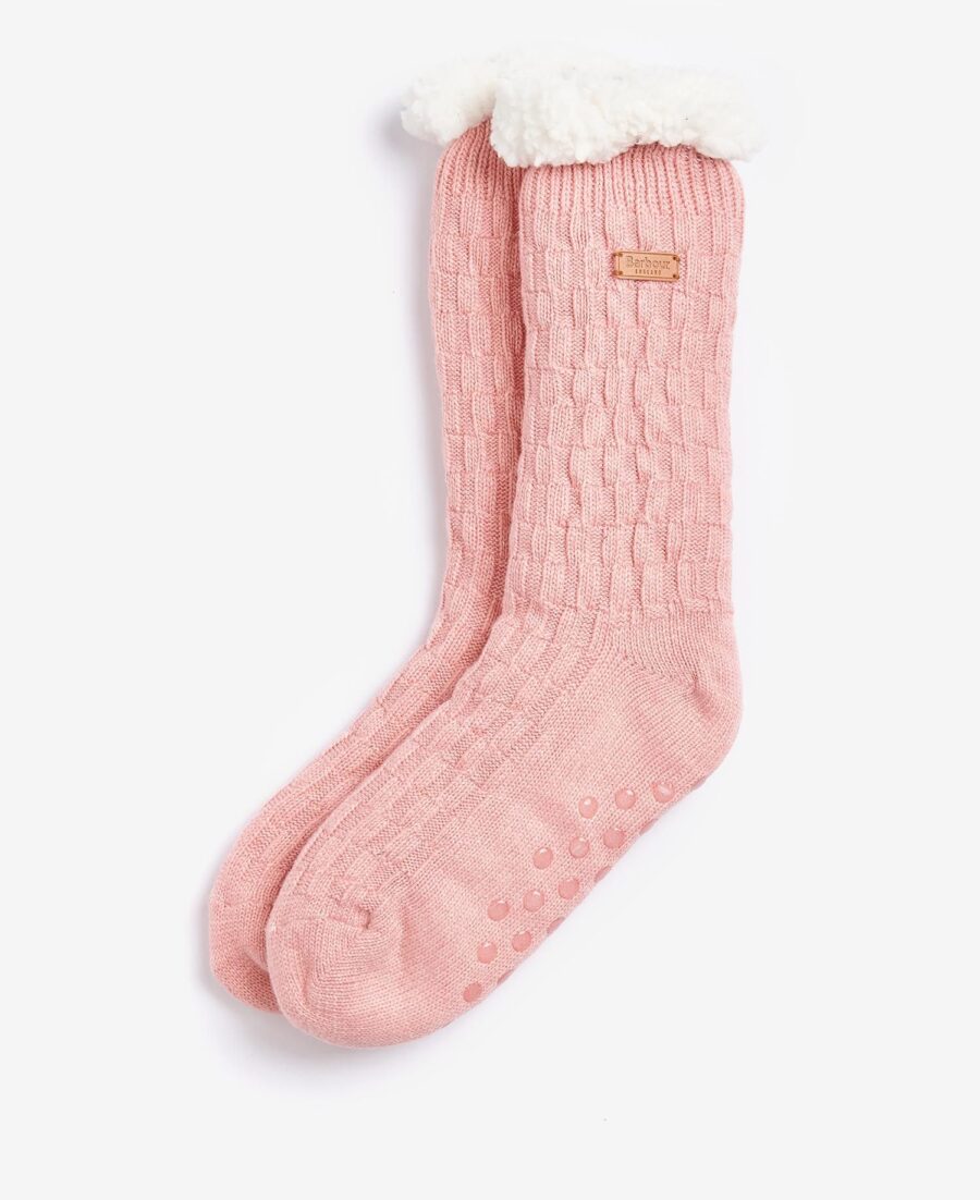 Barbour Cable Knit Lounge Socks- Dusty Pink