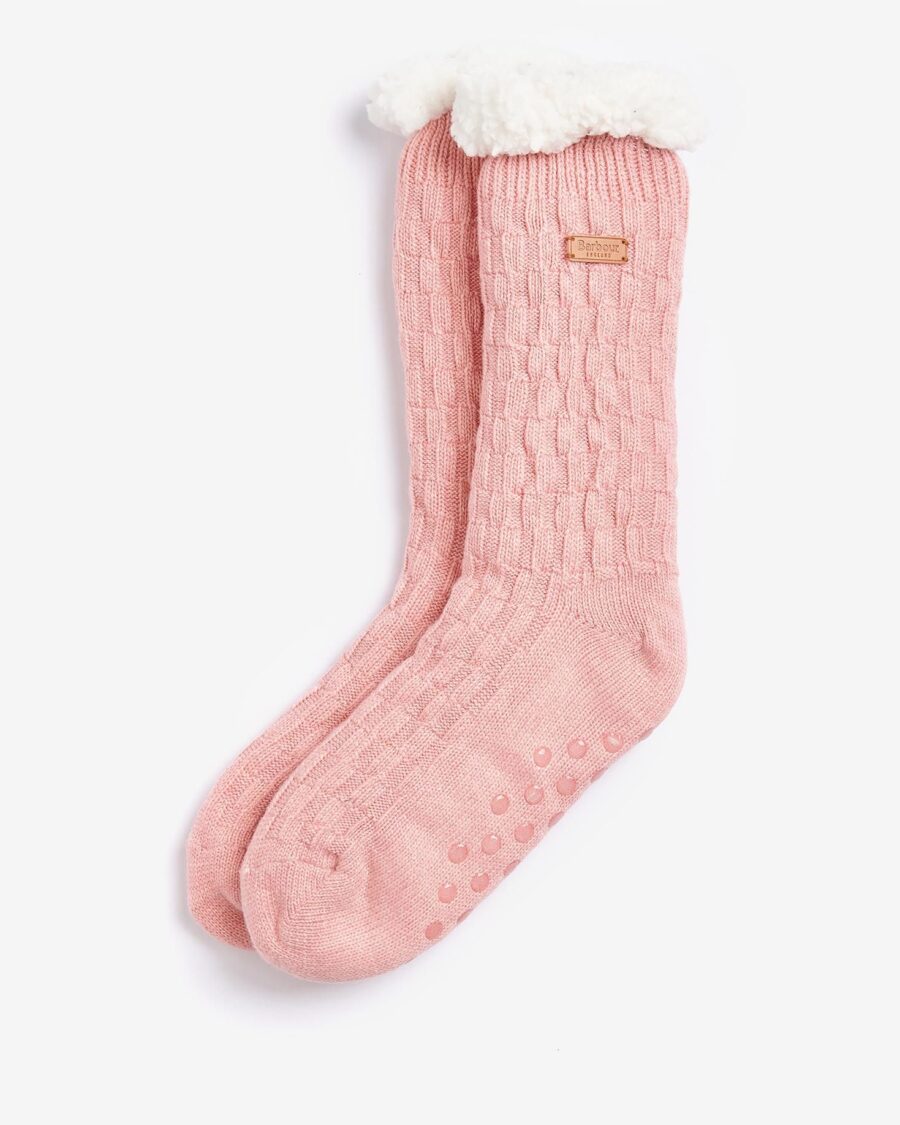 Barbour Cable Knit Lounge Socks- Dusty Pink