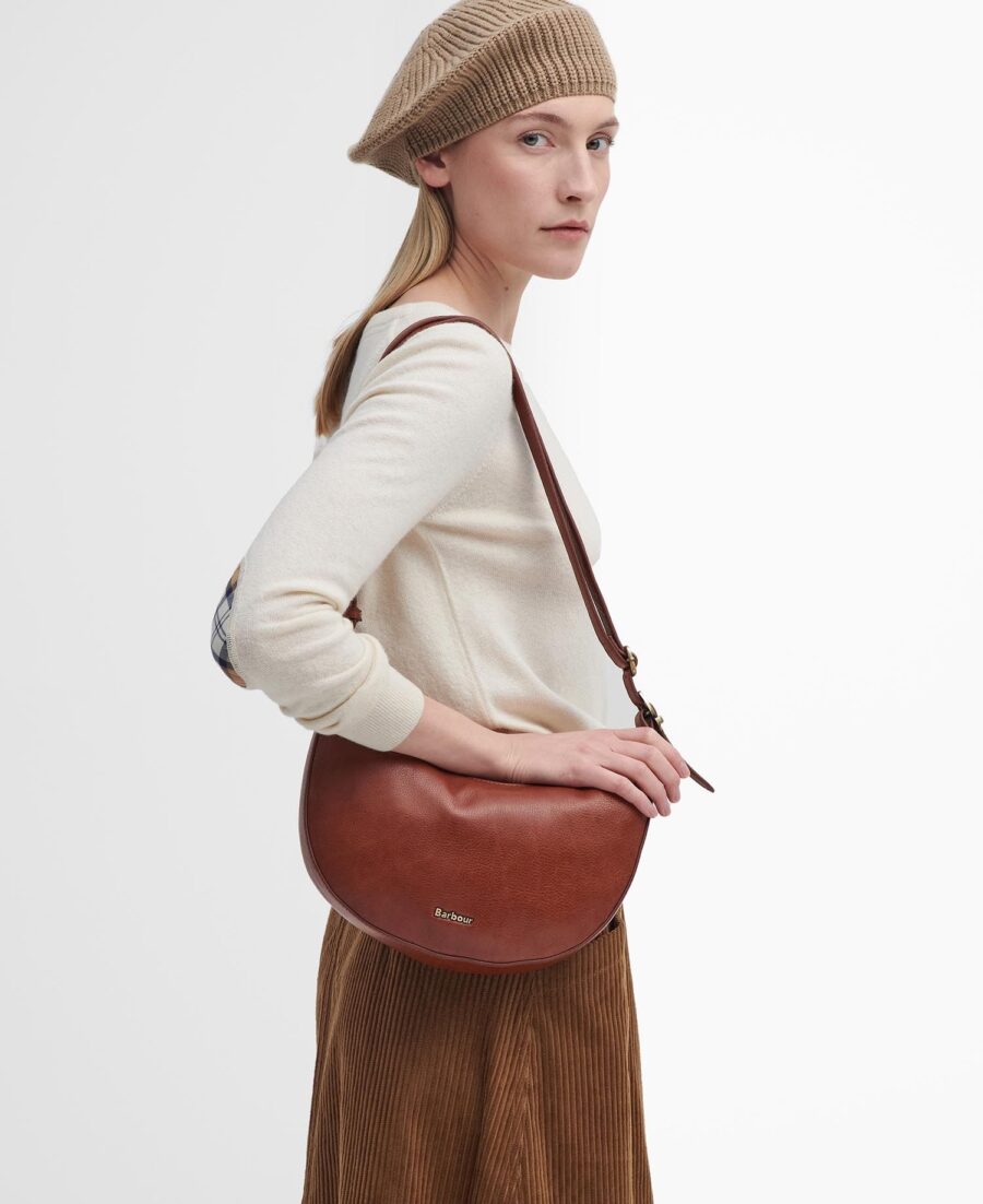 Barbour Laire Leather Half-Moon Bag- Classic Brown