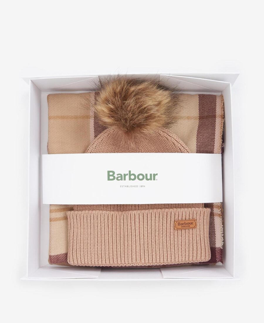 Barbour Dover Beanie & Hailes Scarf Gift Set- Muted Cabernet