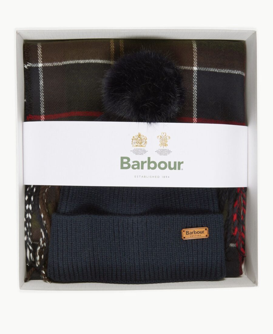 Barbour Dover Beanie & Hailes Scarf Gift Set- Classic Tartan