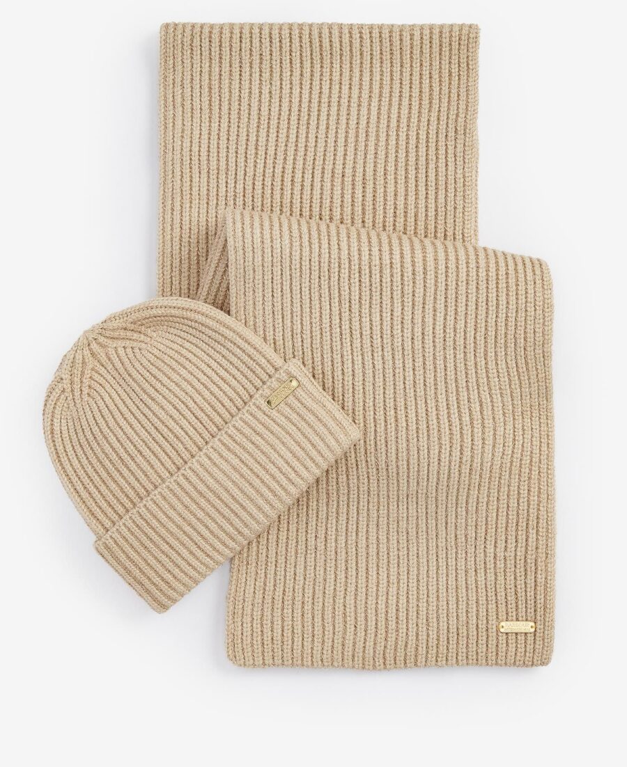 B.Intl Estoril Beanie & Scarf Gift Set- Stone