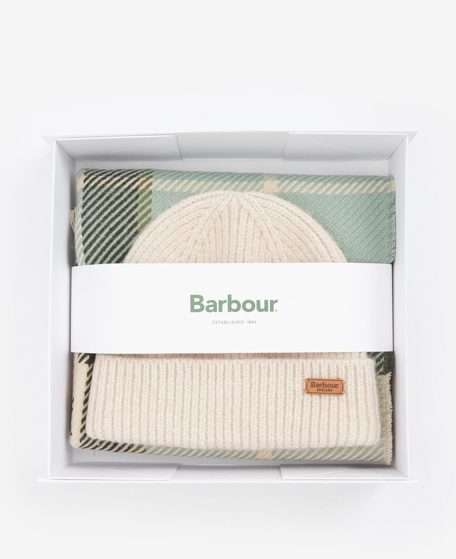 Barbour Pendle Beanie & Blair Scarf Gift Set-Soft Mint