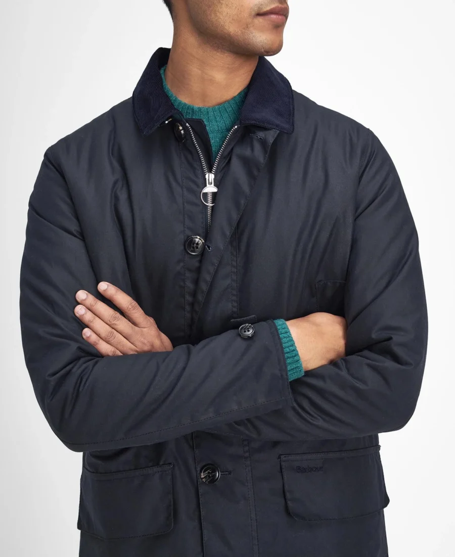 Barbour Waxed Mac Jacket-Navy/Greenloch Tartan