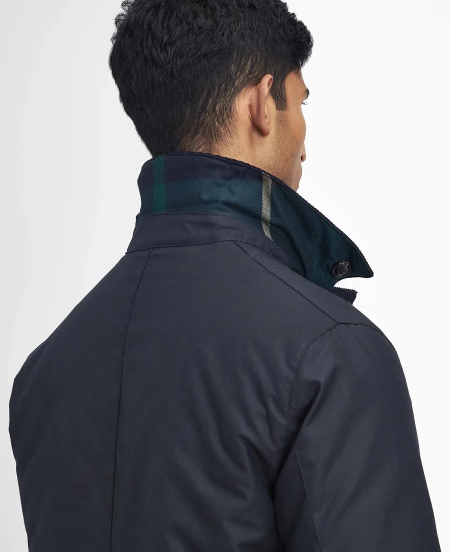 Barbour Waxed Mac Jacket-Navy/Greenloch Tartan