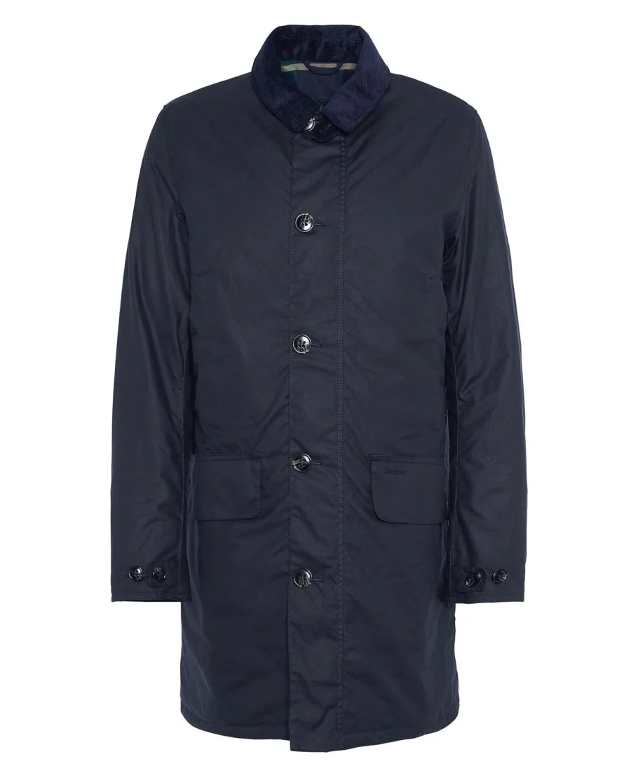 Barbour Waxed Mac Jacket-Navy/Greenloch Tartan