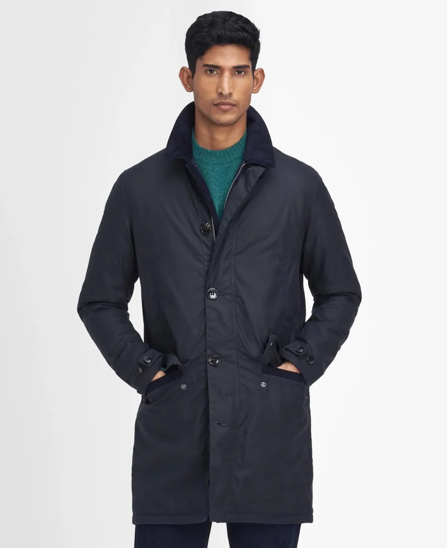 Barbour Waxed Mac Jacket-Navy/Greenloch Tartan