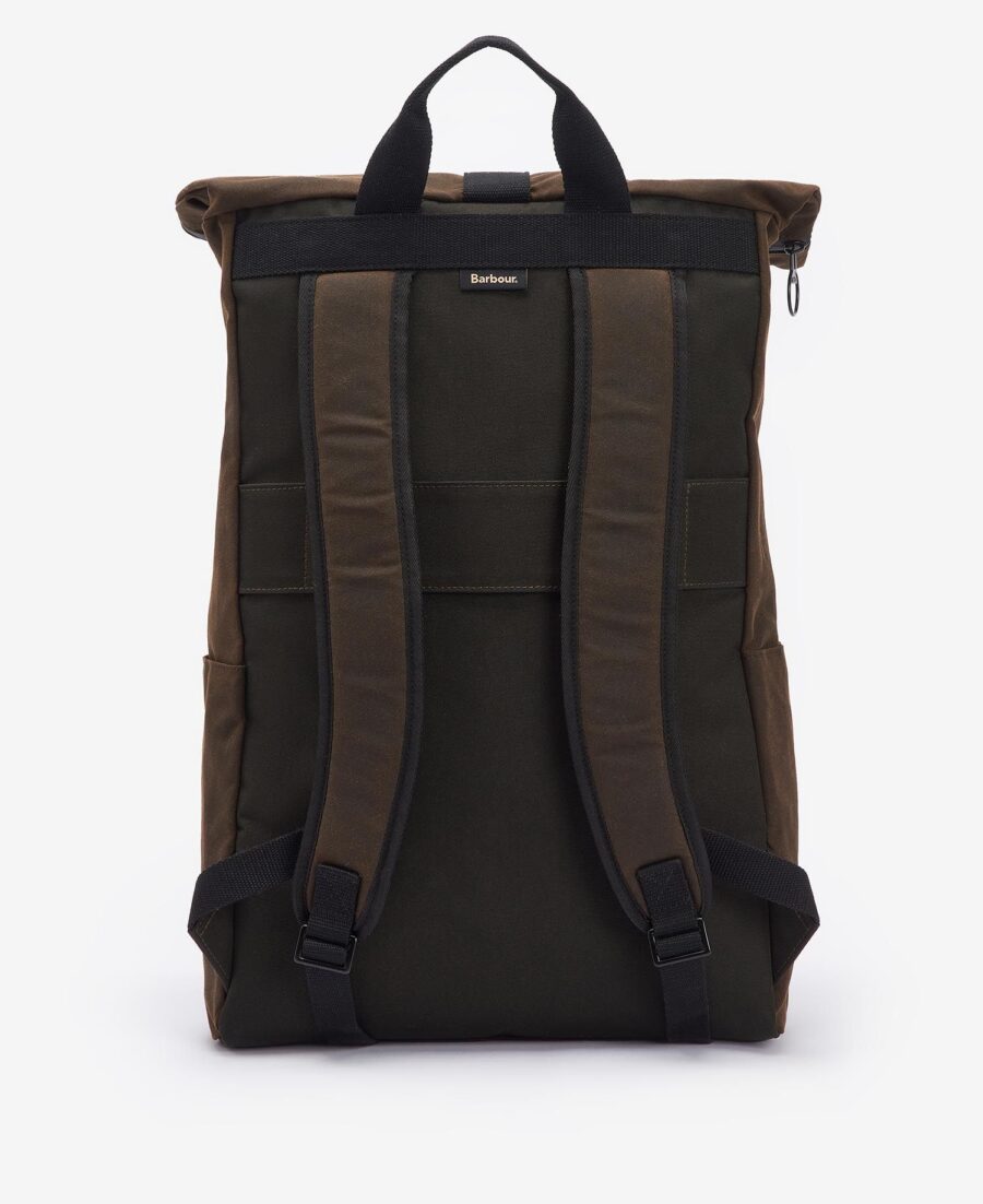 Barbour Field Wax Fold Over Top Backpack- Olive/Black