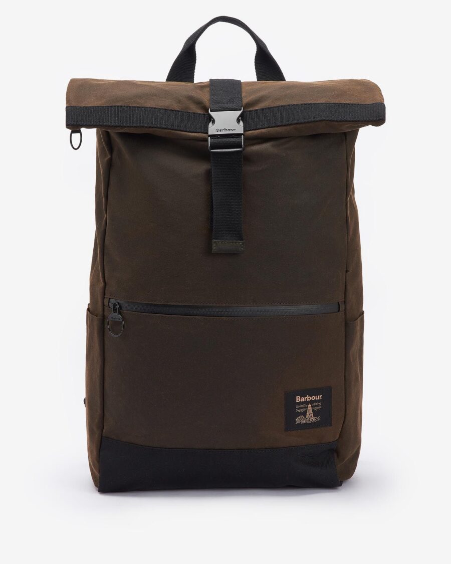 Barbour Field Wax Fold Over Top Backpack- Olive/Black